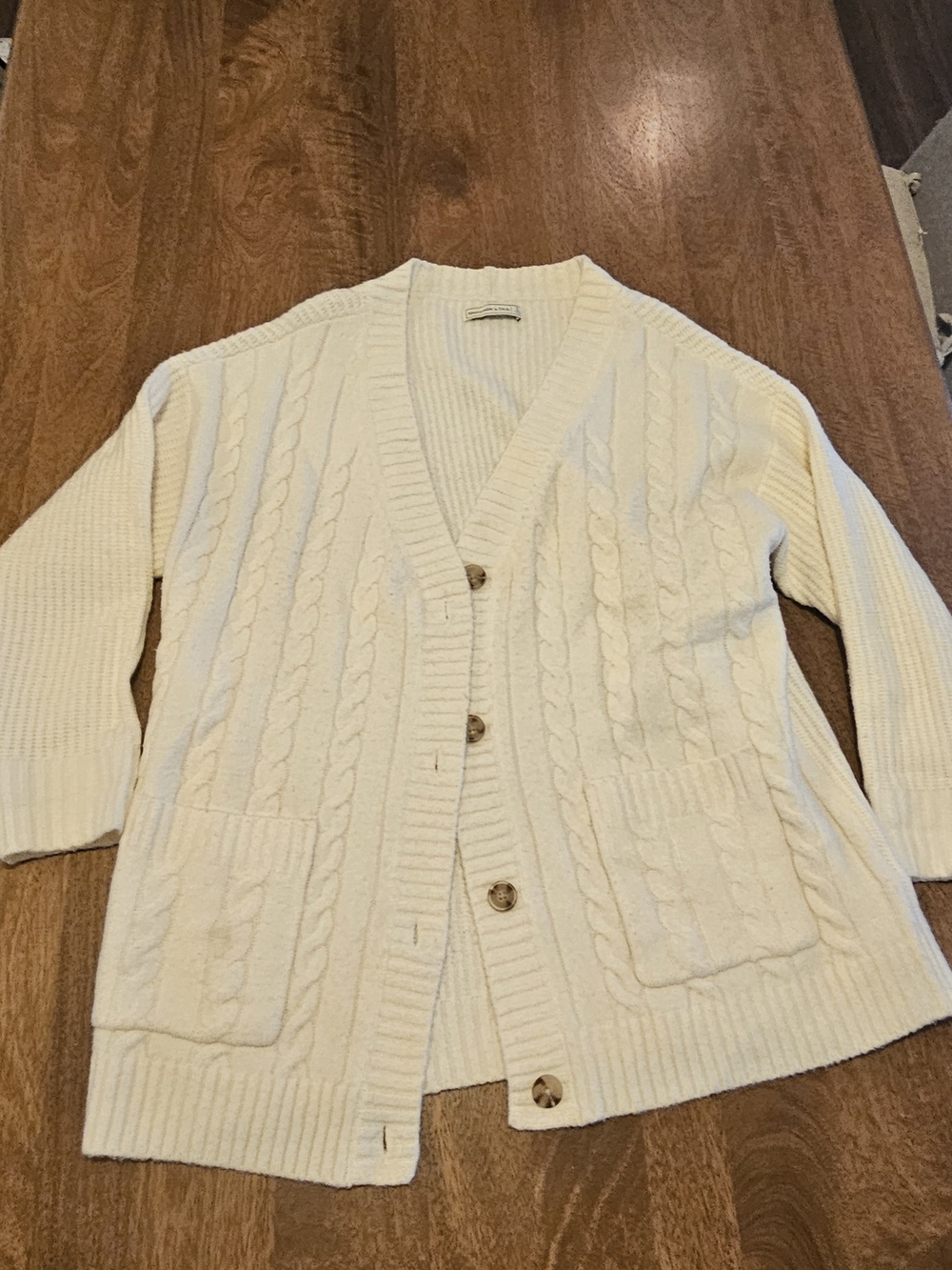 Abercrombie & Fitch Cream Cable Knit Button-Front Cardigan
